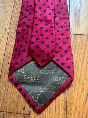 Bally Red Tie with Navy Polka Dots